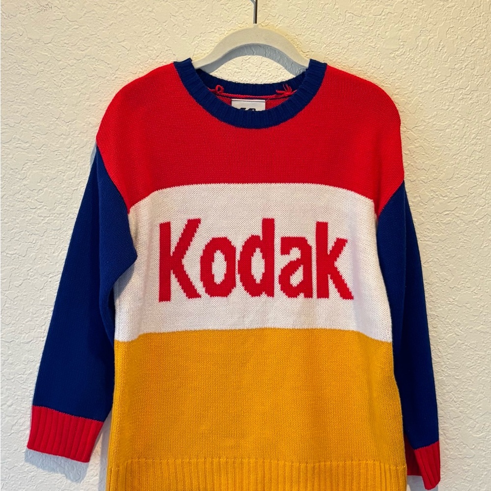 Kodak Logo Color Block Knit Sweater Size Small Retro Look RARE